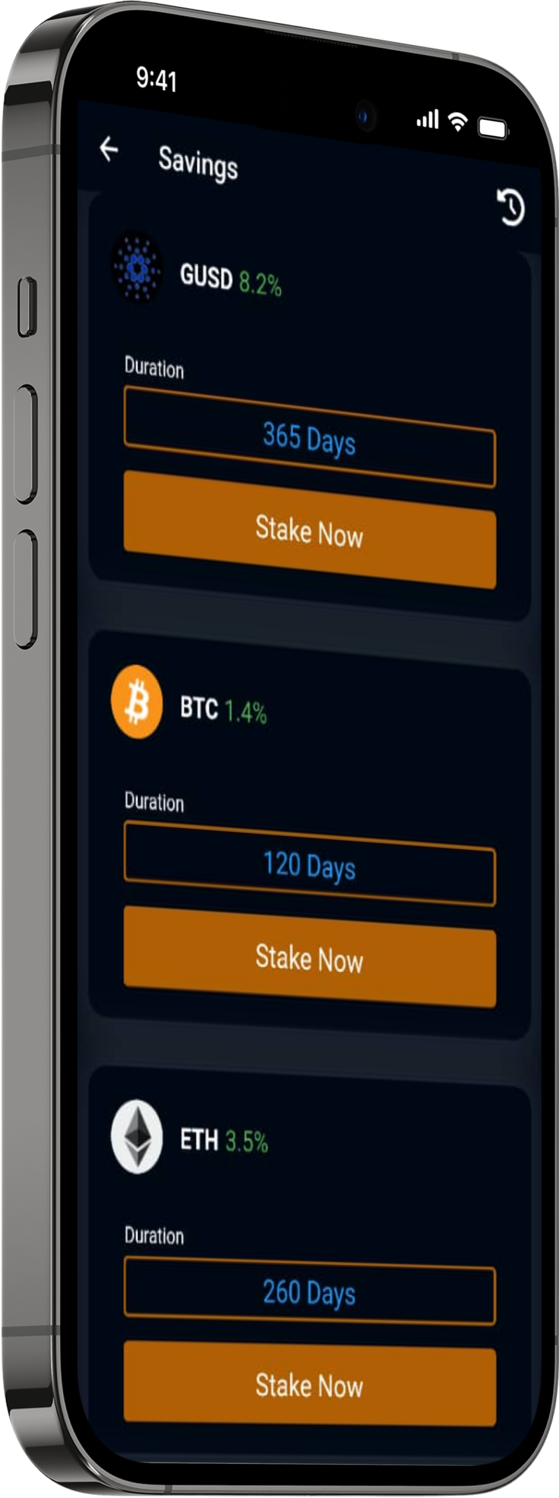 iPhone showing Crypto Earn page of the Galaxy Exchange App